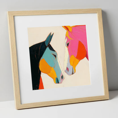 Vivid Connection horse portrait art print in natural frame