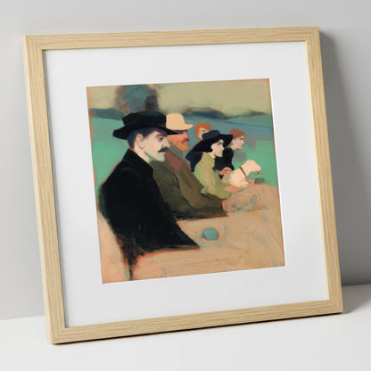 Gathering at the Rails racing horse art print in natural frame