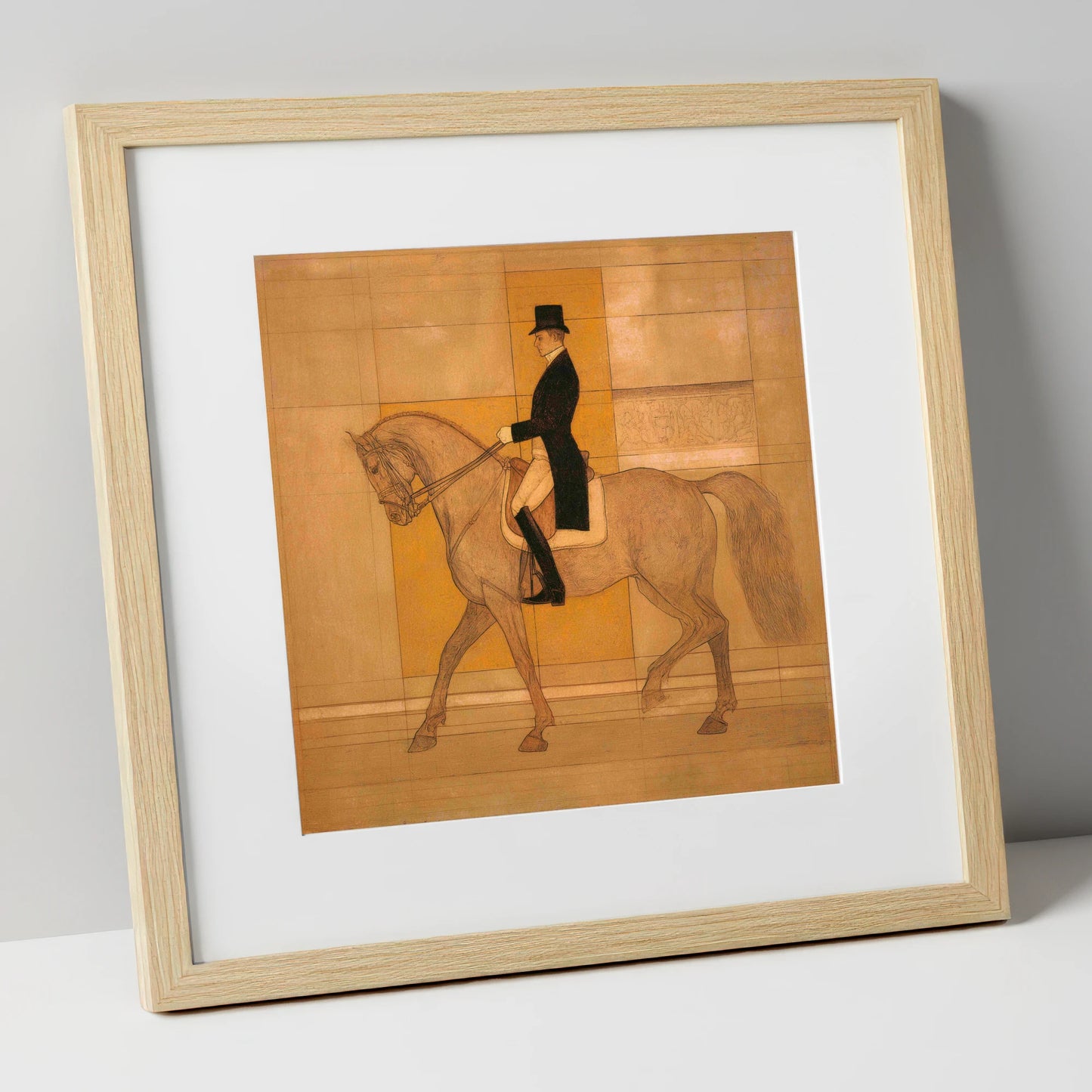 Collected Elegance dressage horse art print in natural frame