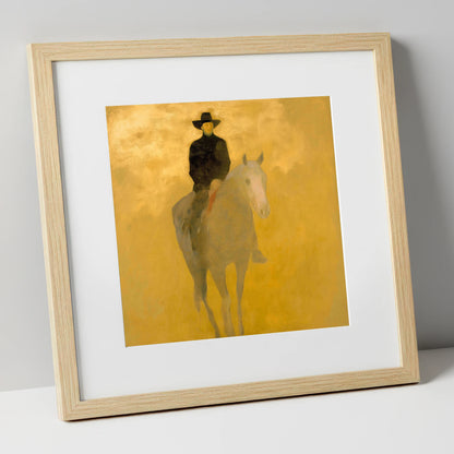 The Golden Trail western horse art print in natural frame