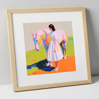 Radiant Connection horse & rider art print in natural frame