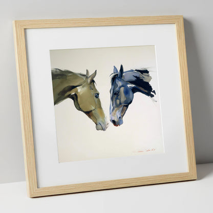 Kindred Spirits horse portrait art print in natural frame