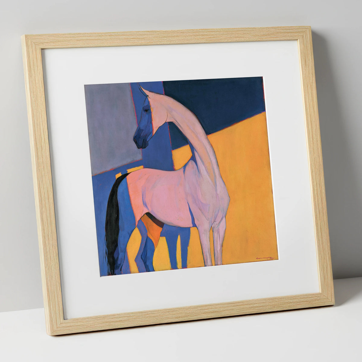 Vibrant Colour Block Horse horse breed art print in natural frame