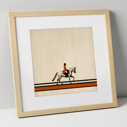 Precision in Burnt Orange dressage horse art print in natural frame