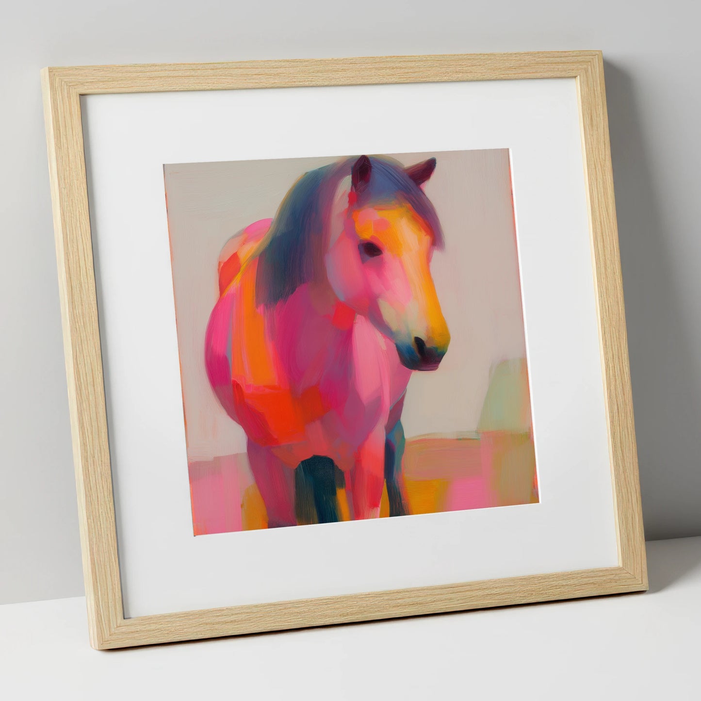 The Chromatic Pony horse breed art print in natural frame