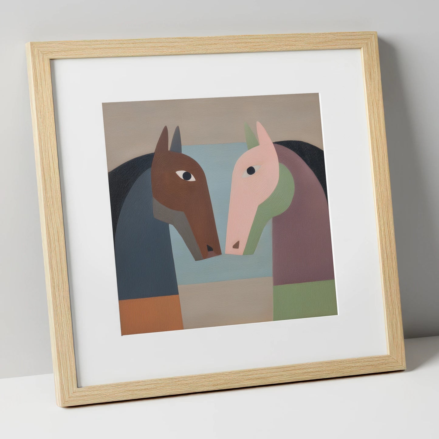 Structured Connection horse portrait art print in natural frame