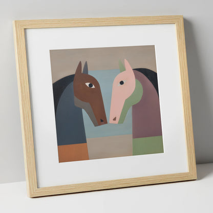 Structured Connection horse portrait art print in natural frame