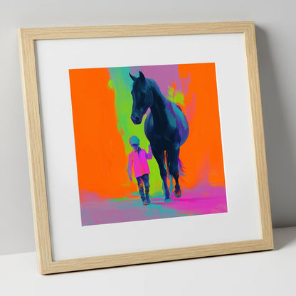 The Brightest Bond horse & rider art print in natural frame