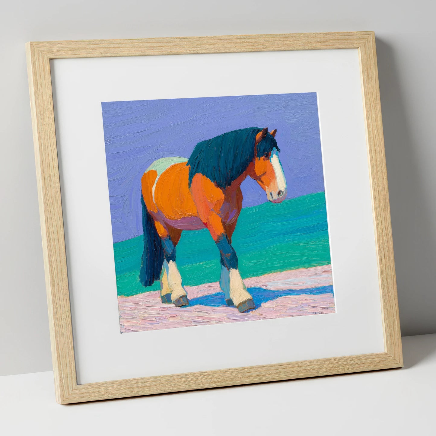 Vibrant Heavy Horse working horse art print in natural frame