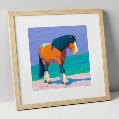 Vibrant Heavy Horse working horse art print in natural frame