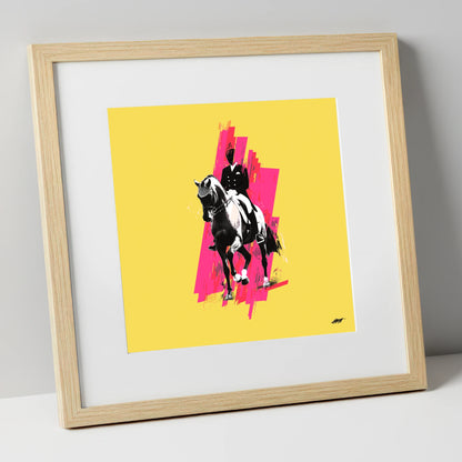 Bold Dressage Rhythm dressage horse art print in natural frame