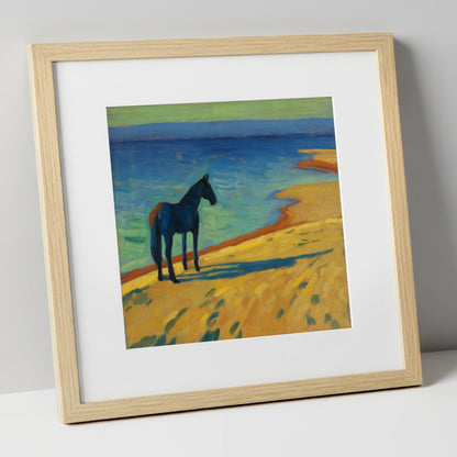 Shoreline Stillness horse landscape art print in natural frame