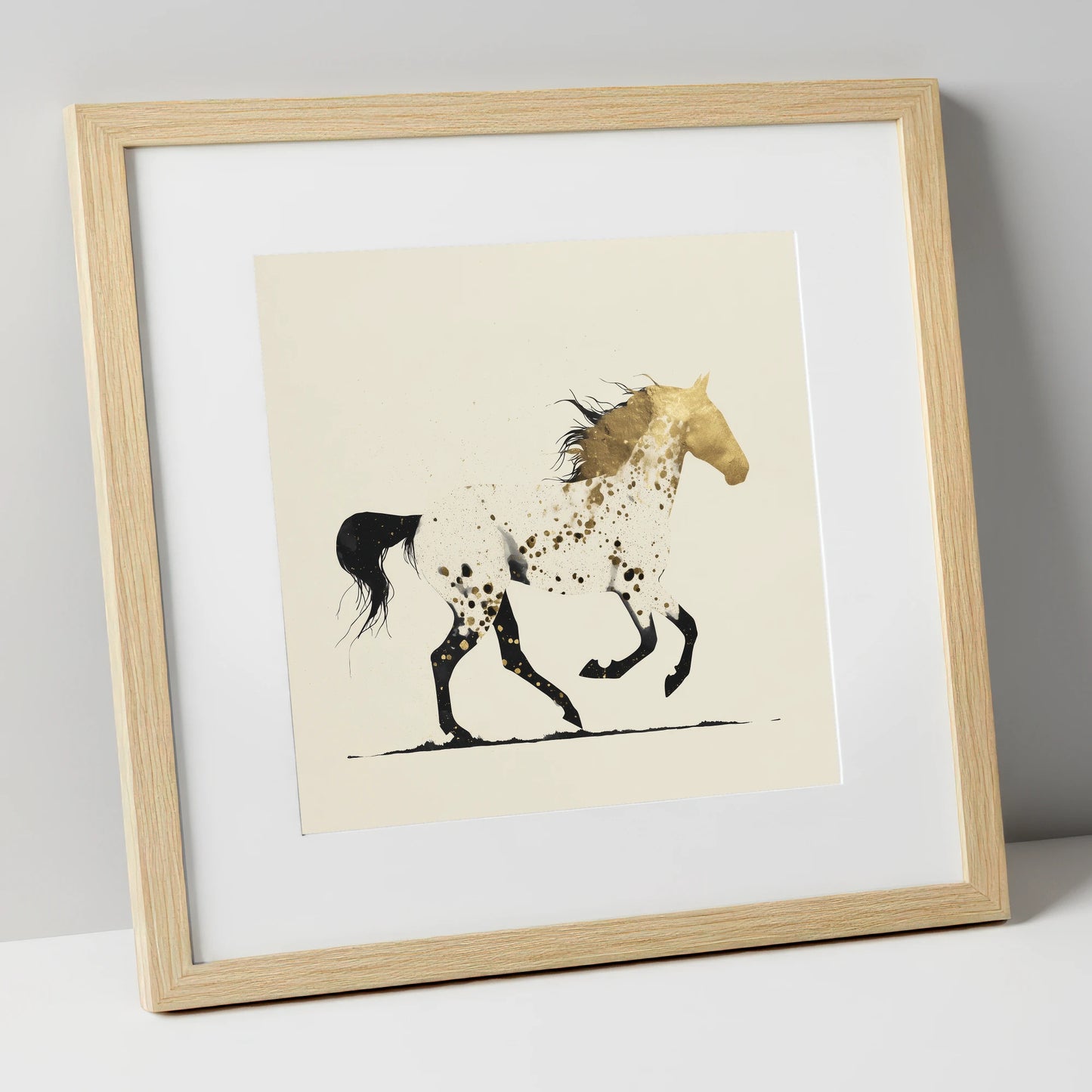 The Golden Appaloosa horse breed art print in natural frame