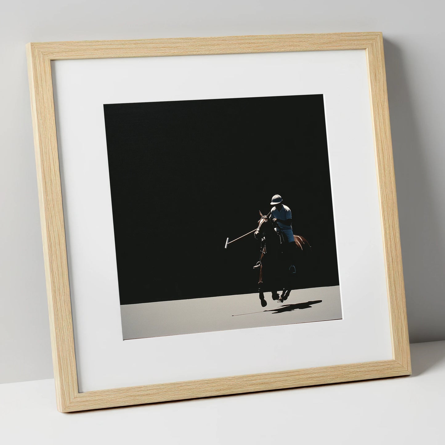 Shadows of the Chukka polo horse art print in natural frame