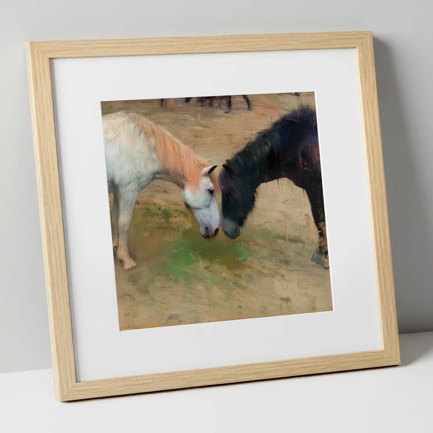 Gentle Connection horse portrait art print in natural frame
