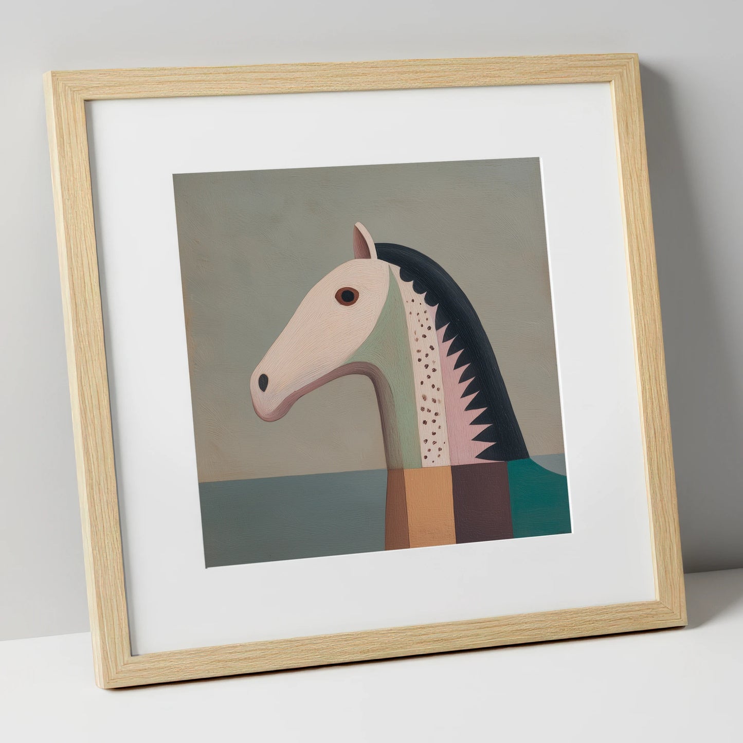 Stylised Equine Profile horse breed art print in natural frame