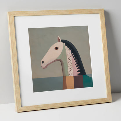 Stylised Equine Profile horse breed art print in natural frame