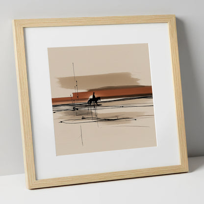 The Solitary Trail western horse art print in natural frame