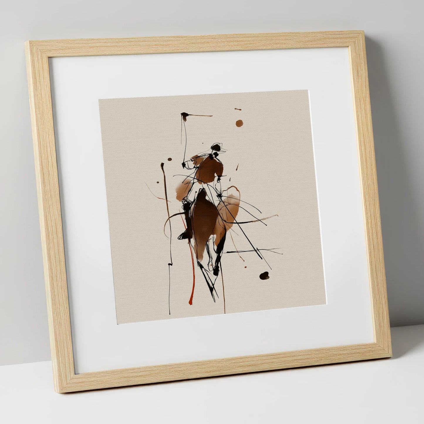 The High Swing polo horse art print in natural frame