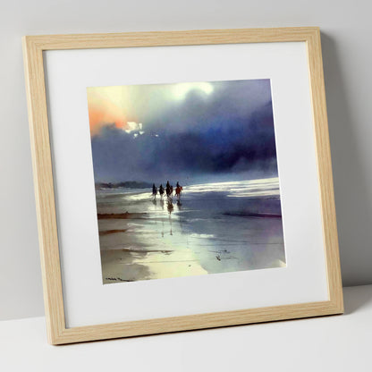 Storm Light Beach Hack horse landscape art print in natural frame