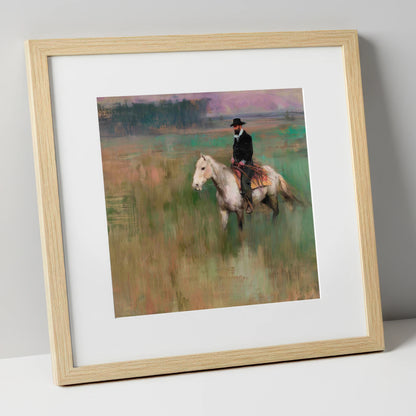 The Quiet Trail western horse art print in natural frame