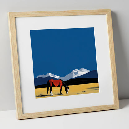 High Country Solitude horse landscape art print in natural frame