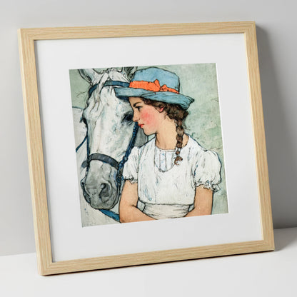 A Quiet Bond horse & rider art print in natural frame