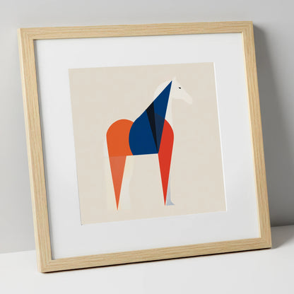 Modern Equine Geometry horse breed art print in natural frame