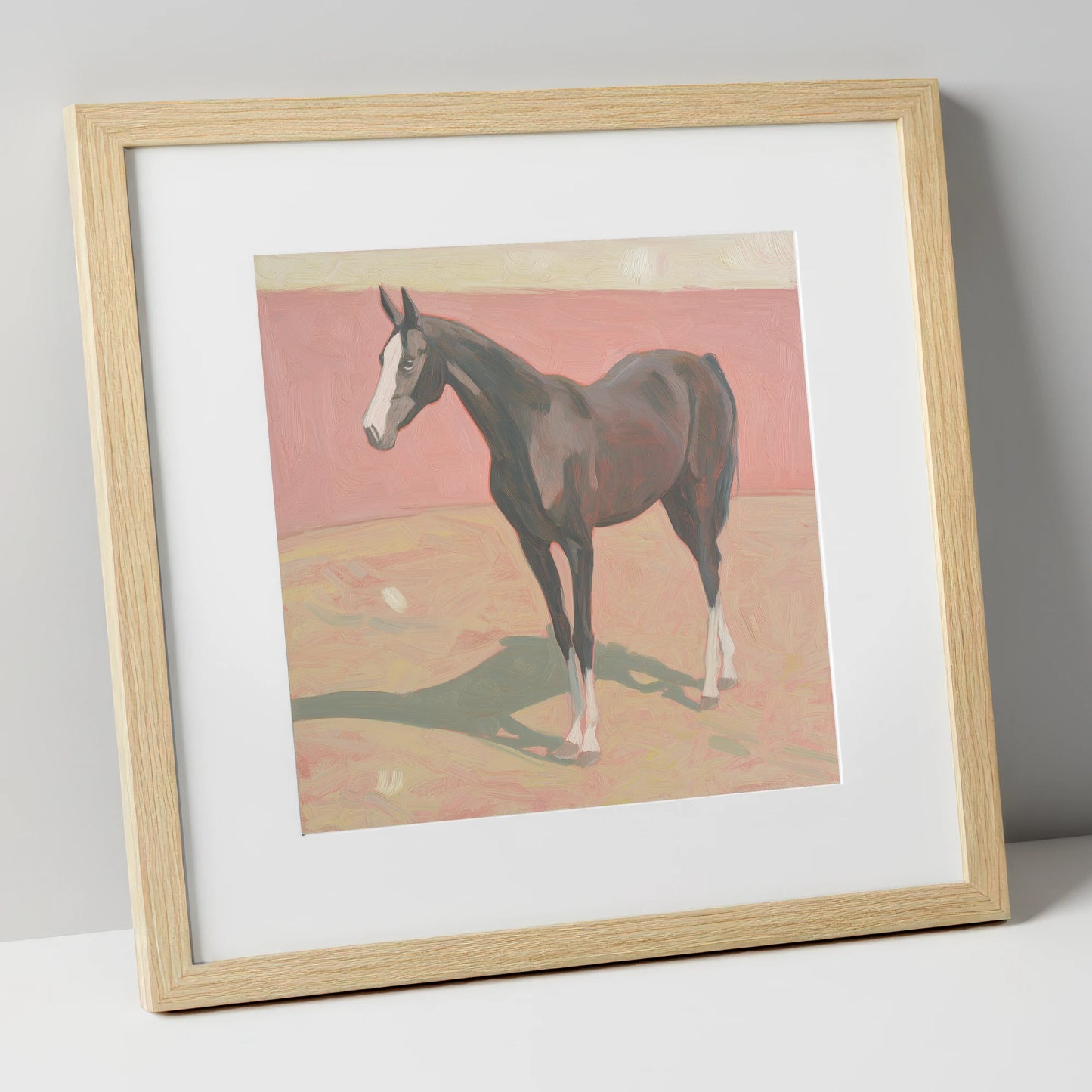 Quiet Grace in Pastel horse breed art print in natural frame