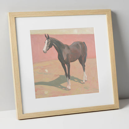 Quiet Grace in Pastel horse breed art print in natural frame