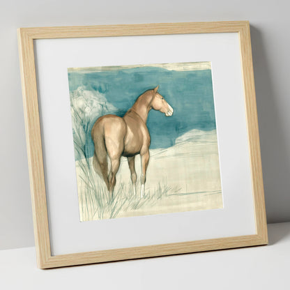 The Quiet Glance horse portrait art print in natural frame