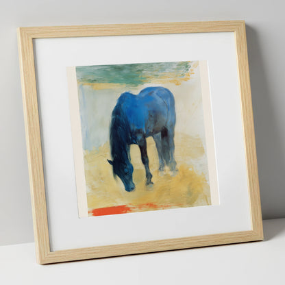 The Cerulean Grazer horse breed art print in natural frame