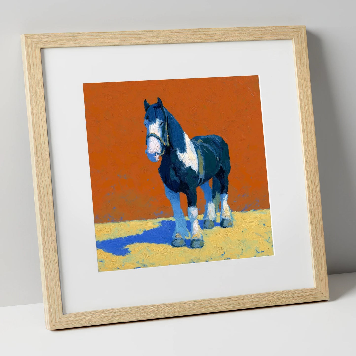 Vibrant Heavy Cob horse breed art print in natural frame