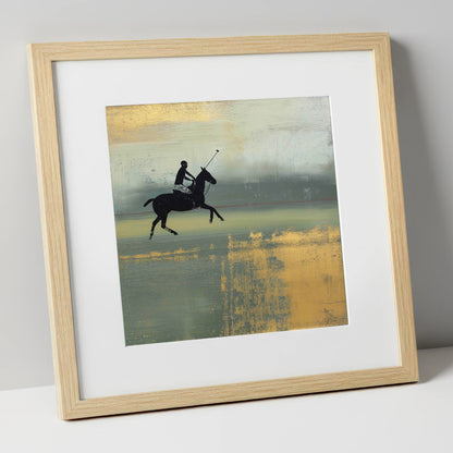 Gilded Chukka polo horse art print in natural frame