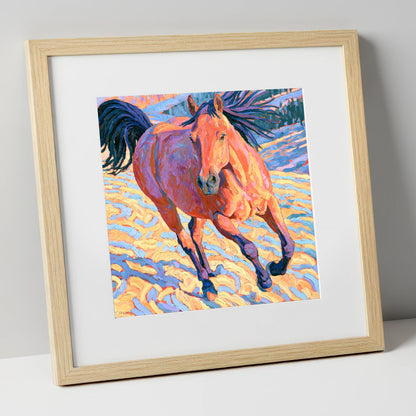 Vibrant Horse at a Canter horse breed art print in natural frame