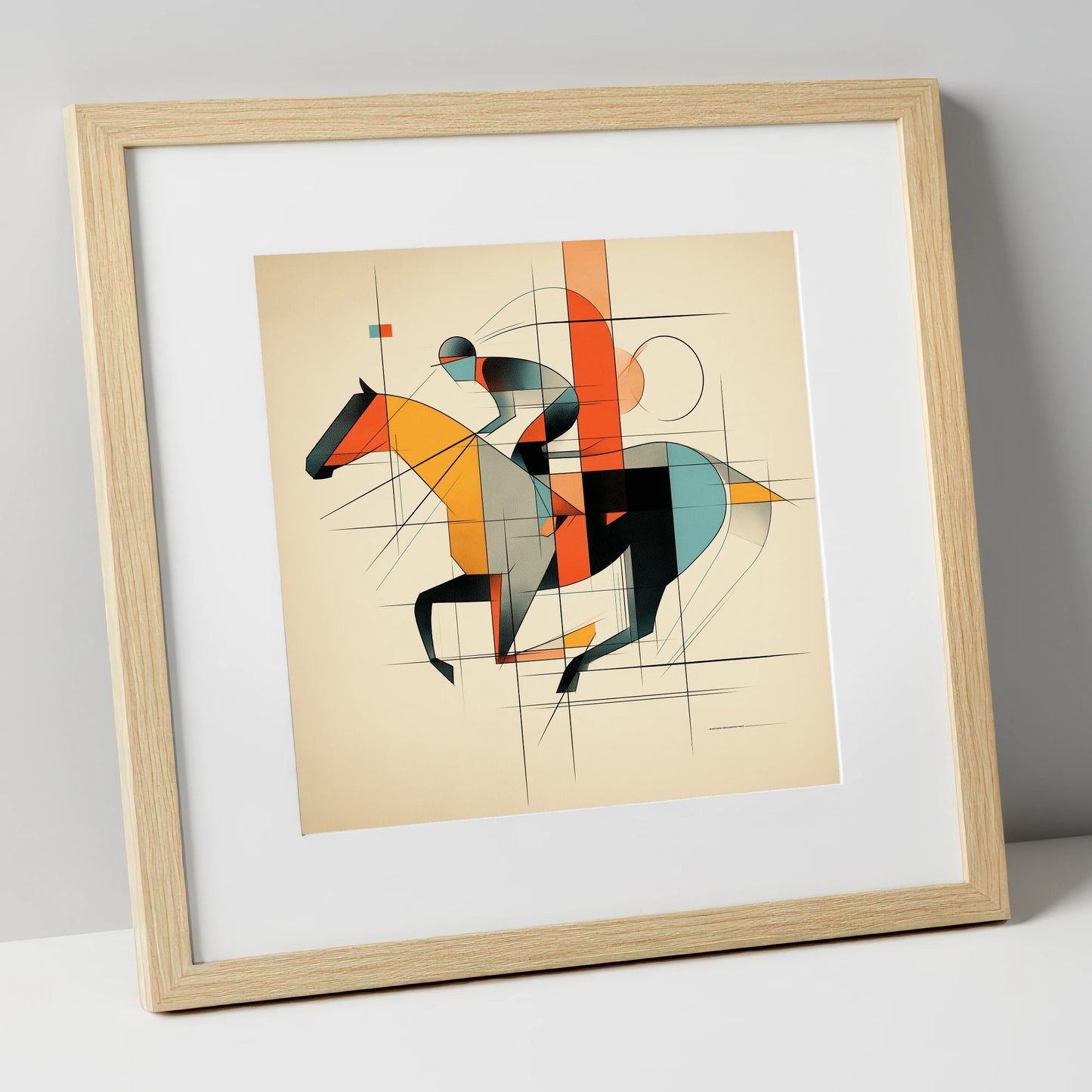 Geometric Racing Form racing horse art print in natural frame