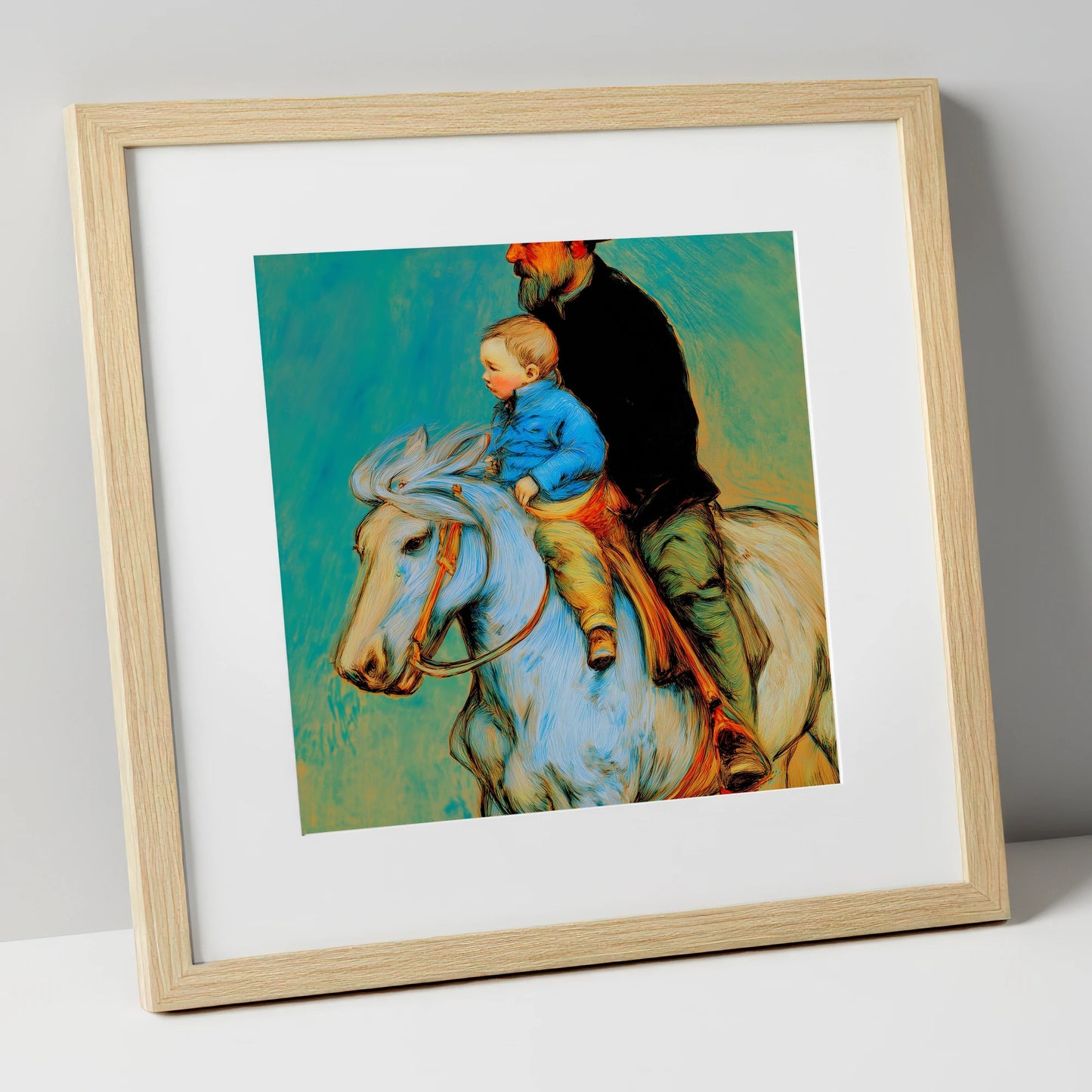 The Guiding Hand horse & rider art print in natural frame