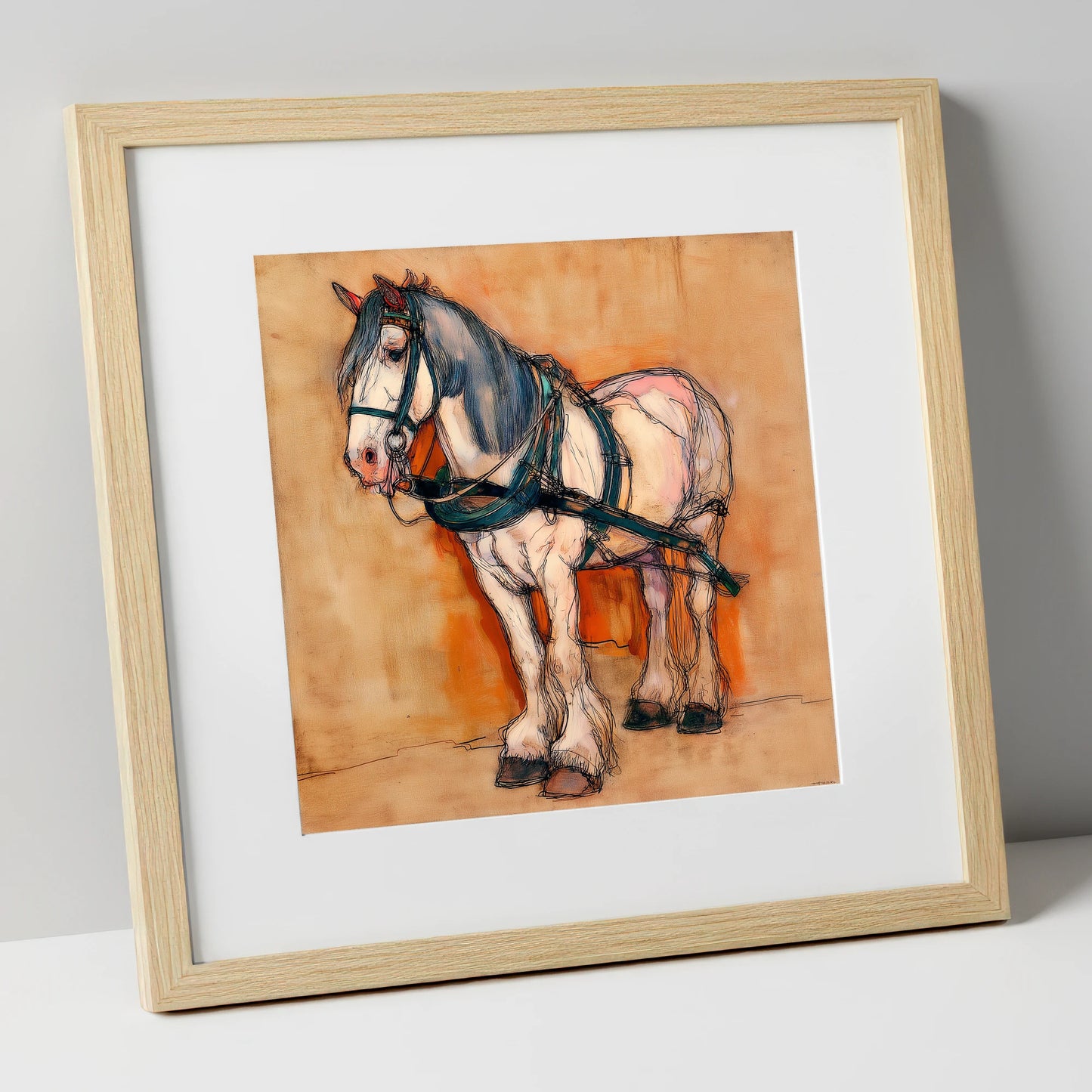 The Quiet Draught working horse art print in natural frame