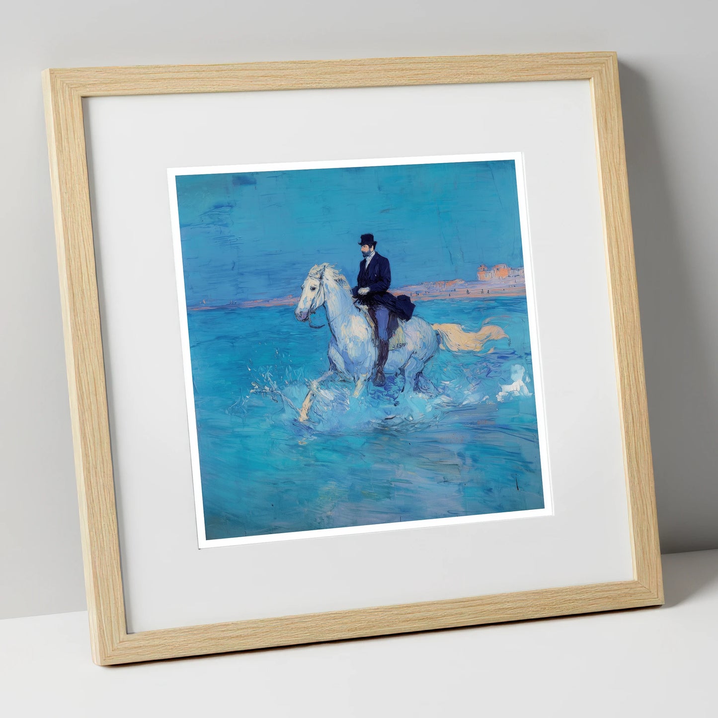 Elegance on the Shore beach horse art print in natural frame