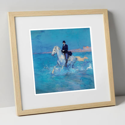 Elegance on the Shore beach horse art print in natural frame