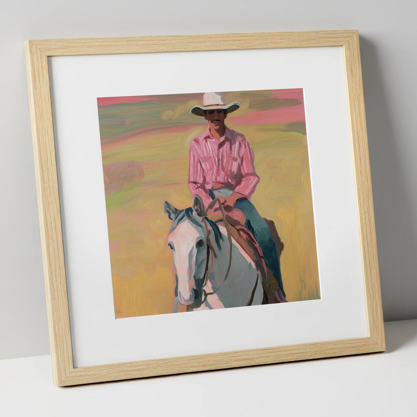 Dusk on the Plains western horse art print in natural frame