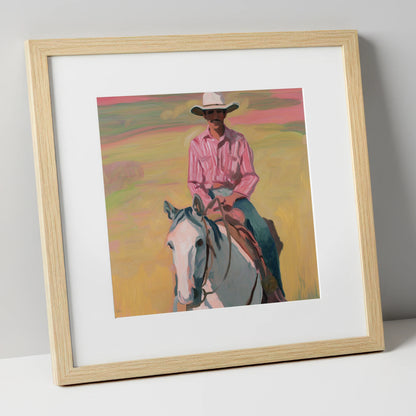 Dusk on the Plains western horse art print in natural frame