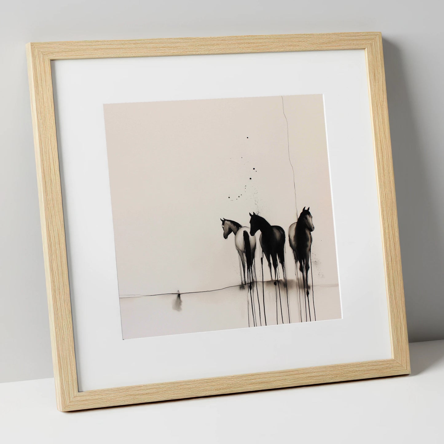 Three Silent Silhouettes horse landscape art print in natural frame
