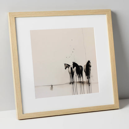 Three Silent Silhouettes horse landscape art print in natural frame