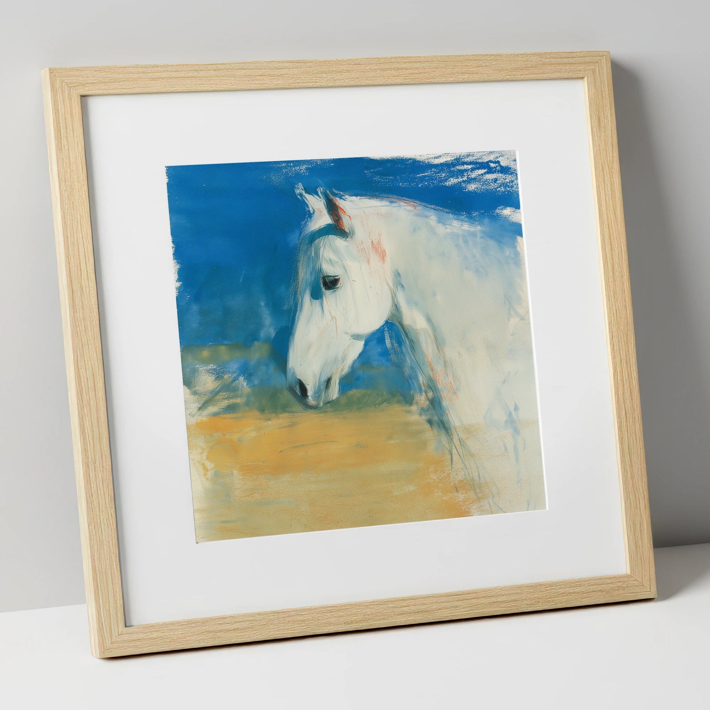 Cerulean Sky Grey horse breed art print in natural frame