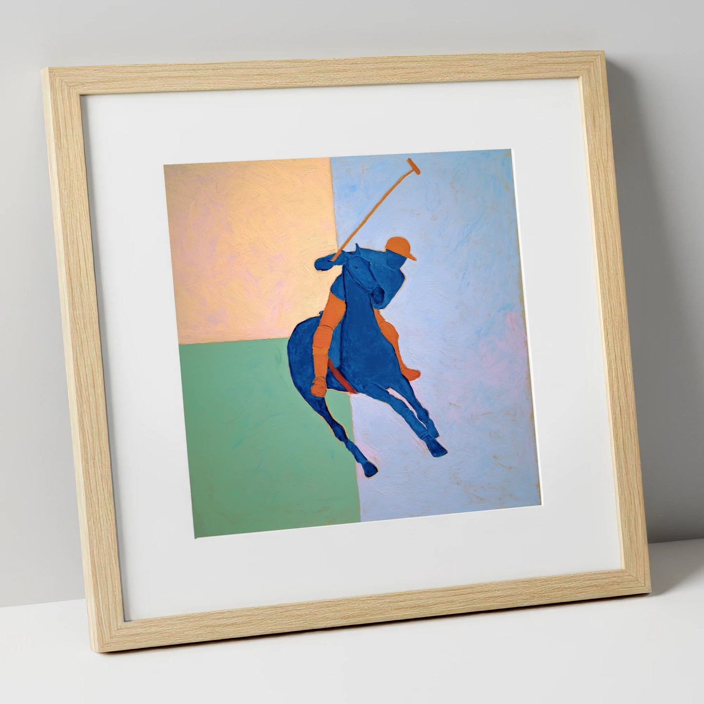 Cobalt Polo Swing polo horse art print in natural frame