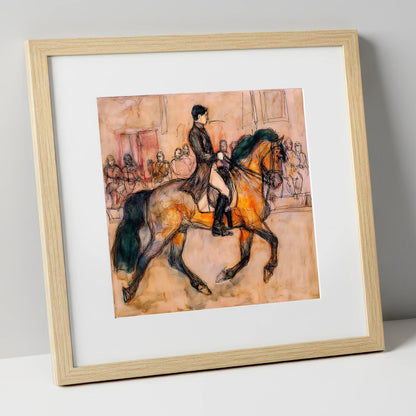 Classical Cadence dressage horse art print in natural frame