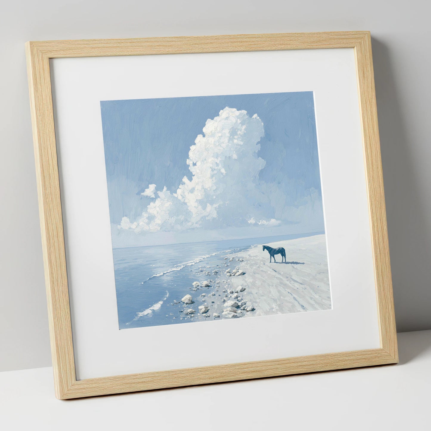 The Azure Shore horse landscape art print in natural frame