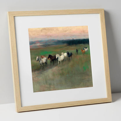 Distant Horizon Herd wild horses art print in natural frame