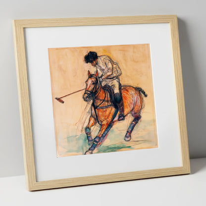 Heat of the Chukka polo horse art print in natural frame